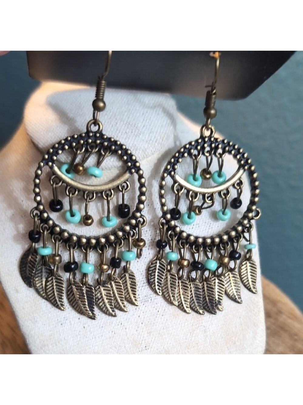 Paparazzi Boho Gold and Turquoise Leaf Earrings
